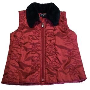 The Children's Place Red Vest Black Faux Fur Collar Zip Satin Girls XL